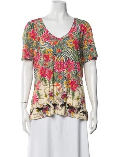 Pre-owned Johnny Was Bamboo Floral Print Top In White