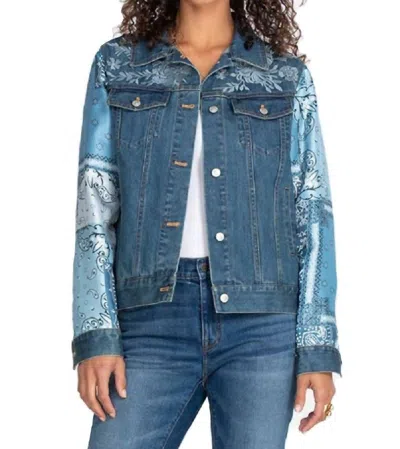 Pre-owned Johnny Was Bandana Patched Denim Jacket For Women In Multi