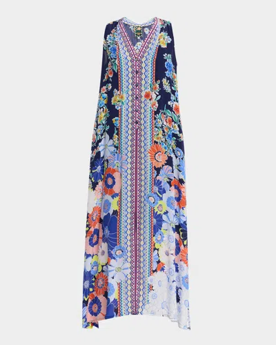 Johnny Was Banksia Floral-print Silk Maxi Dress In Blue
