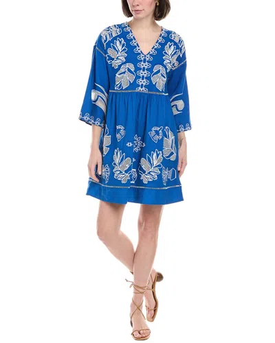Johnny Was Barbara Linen-blend Mini Dress In Blue