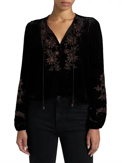 Johnny Was Beaded Velvet Prairie Blouse In Black