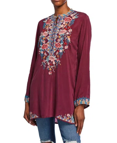 Johnny Was Beatrix Tunic In Brandy In Burgundy