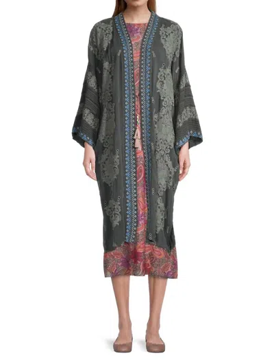 Pre-owned Johnny Was Bellamo Verona Kimono In Iron Steel In Pattern