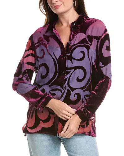Johnny Was Bess Button-down Silk-blend Shirt In Purple
