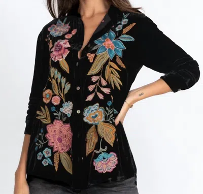 JOHNNY WAS BIANCA VELVET OVERSIZED SHIRT IN BLACK