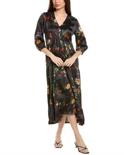 Johnny Was Bishop Sleeve Chevron Tiered Dress In Villa Noire In Animal Print