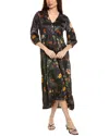 Johnny Was Bishop Sleeve Chevron Tiered Dress In Villa Noire In Animal Print