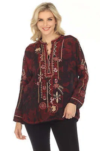 Pre-owned Johnny Was Biya Belina Silk Embroidered Tunic Top Boho Chic B23823ao In Multicolor