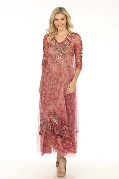 Pre-owned Johnny Was Biya Cardinal Mesh Embroidered Maxi Slip Dress B38823 In Multicolor