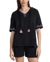 Johnny Was Black Bee Active Notched Pullover Hoodie In Black