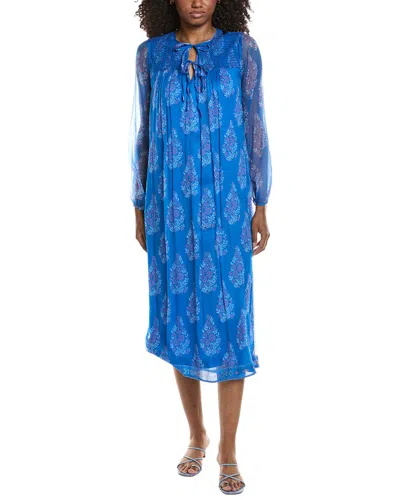 Johnny Was Blaire Silk Midi Dress In Blue