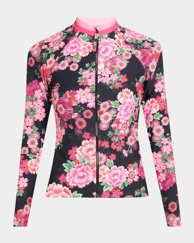 Johnny Was Blum Long-sleeve Rashguard Swim Top In Pink