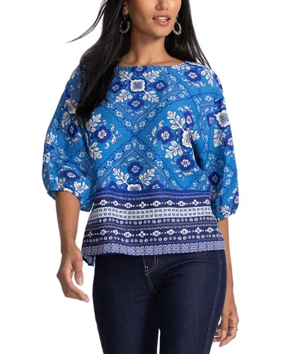 Johnny Was Boatneck Linen Blouse In Blue