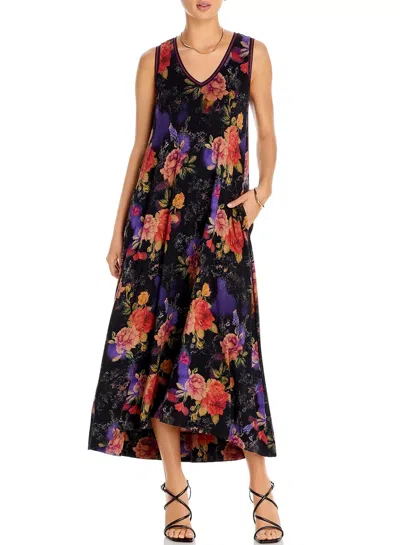 Pre-owned Johnny Was Bossa Nova V-neck Maxi High-low Sleeveless Dress Floral Size Med $230 In Multicolor