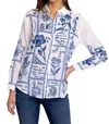 Johnny Was Botanique Double Button Oversized Shirt In White In White