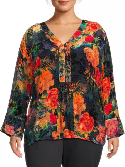 Johnny Was Botina Burnout Blouse - Plus In Catalina Blue Burnout In Multi