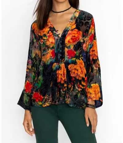 Johnny Was Botina Burnout Blouse In Catalina Blue Burnout In Multi