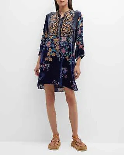 Pre-owned Johnny Was Bouquet Burnout Gweneth Dress Floral Embroidery Black