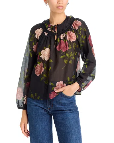Johnny Was Bowdie Cotton & Silk Lace Trim Sheer Top In Black
