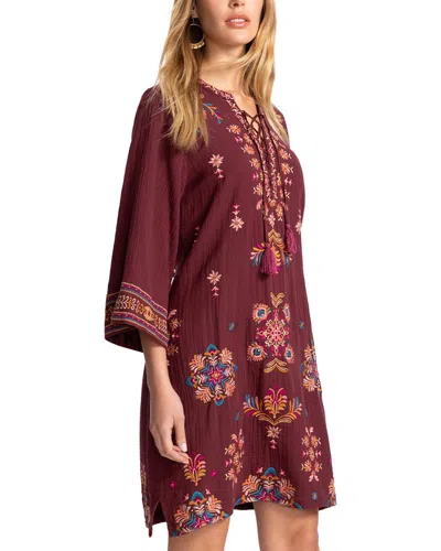 Johnny Was Brandi Gauze Tie Front Kimono Dress In Chocolate Truffle In Pink