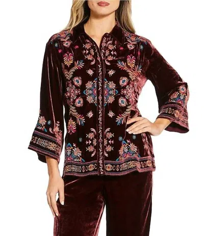 Johnny Was Brandi Kimono Sleeve Shirt In Backberry In Red