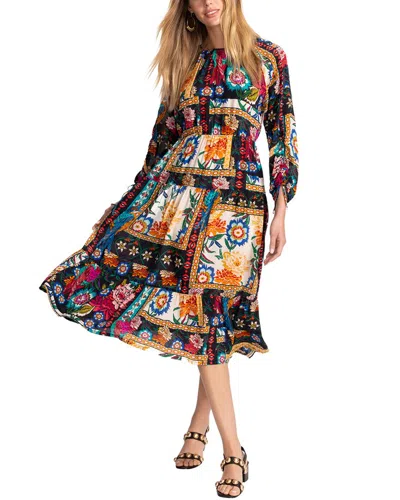 Johnny Was Brona Tiered Floral-print Silk Midi Dress In Multi