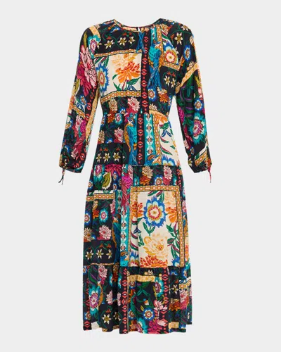 Johnny Was Brona Tiered Floral-print Silk Midi Dress In Multi