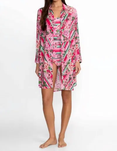 Johnny Was Button Down Shirt Dress In Bocardi In Pink