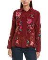 Johnny Was Button-down Silk Shirt In Burgundy