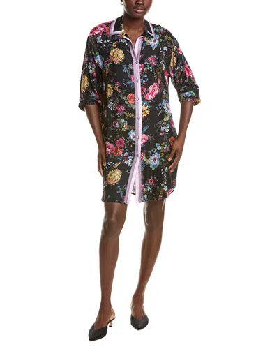 Johnny Was Button Down Silk-blend Shirtdress In Black