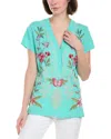 Johnny Was Button Neck Knit Tee In Dacie In Blue