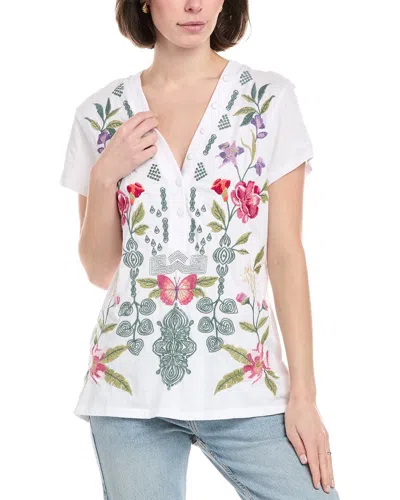 Johnny Was Button Neck Knit T-shirt In White