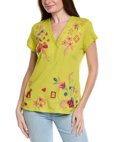 Johnny Was Button Neck T-shirt In Yellow