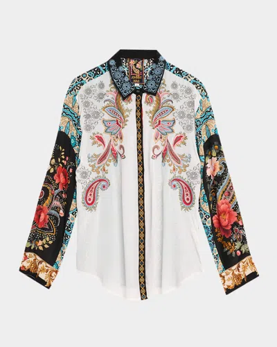 Johnny Was Cachemire Embroidered Button-front Shirt In Multi