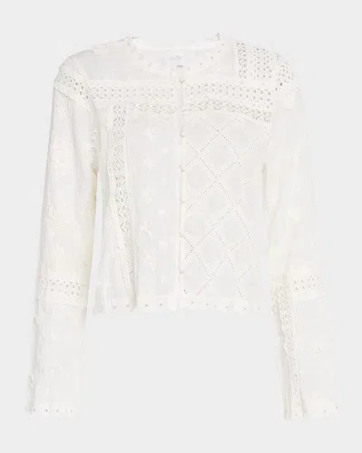 Johnny Was Calista Cropped Lace-inset Jacket In White
