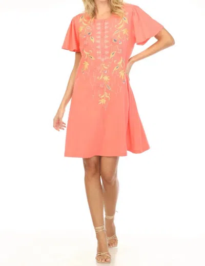 Johnny Was Calista Flutter Sleeve Henley Dress In Sugar Coral In Pink