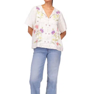 Johnny Was Calista Ruffle Sleeve Field Blouse In Elordi Stripe In White