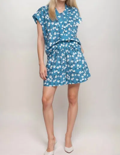 Johnny Was Calme Printed Flounce Short In Storm Blue Buttercup In Multi