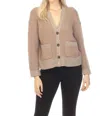 Johnny Was Calme Teddy Bear Long Sleeve Knit Cardigan In Taupe Gray In Multi