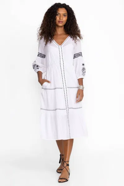 Johnny Was Cam Tiered Midi Irenie Dress In White