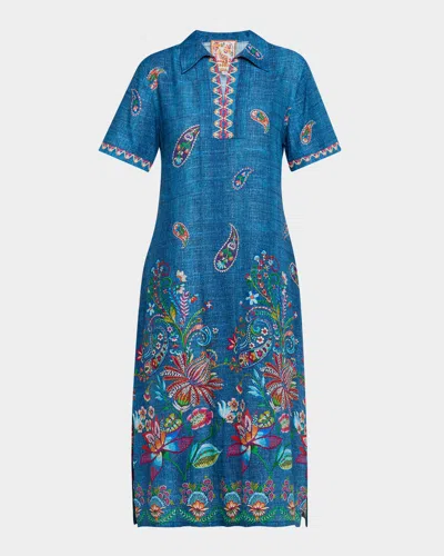 Johnny Was Carlie Floral & Paisley-print Midi Dress In Blue