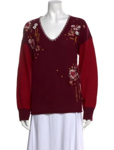 Pre-owned Johnny Was Cashmere Floral Print Sweater In Red
