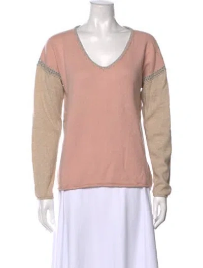 Pre-owned Johnny Was Cashmere V-neck Sweater In Pink