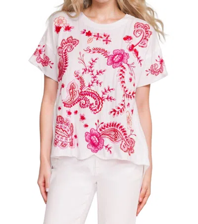 Johnny Was Cassia Raw Detail Swing Tee In White In Multi