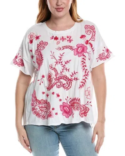 Johnny Was Cassia Raw Detail Swing Tee In White In Multi