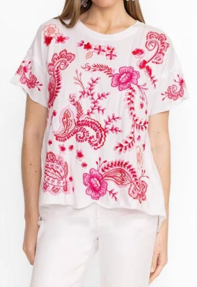 Johnny Was Cassia Raw Detail Swing Tee In White In Multi