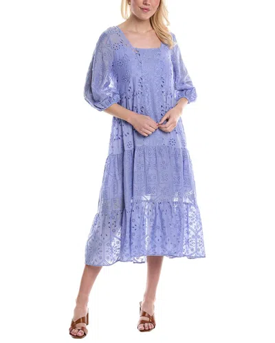 Johnny Was Castillo Eyelet Silk-blend Midi Dress In Purple