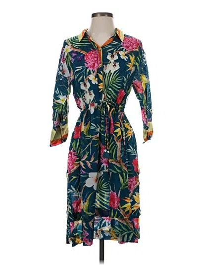 Pre-owned Johnny Was Casual Dress In Teal