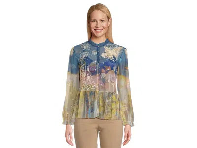 Johnny Was Charlot Mesh Blouse (slip) In Blue