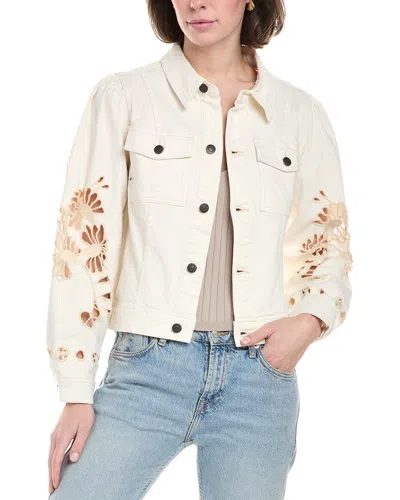 Johnny Was Charlotta Cropped Denim Jacket In Beige